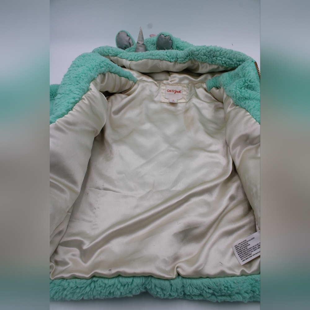 Cat & Jack Girls Medium Mint Fuzzy Unicorn Hooded Zip Jacket - Picture 6 of 8